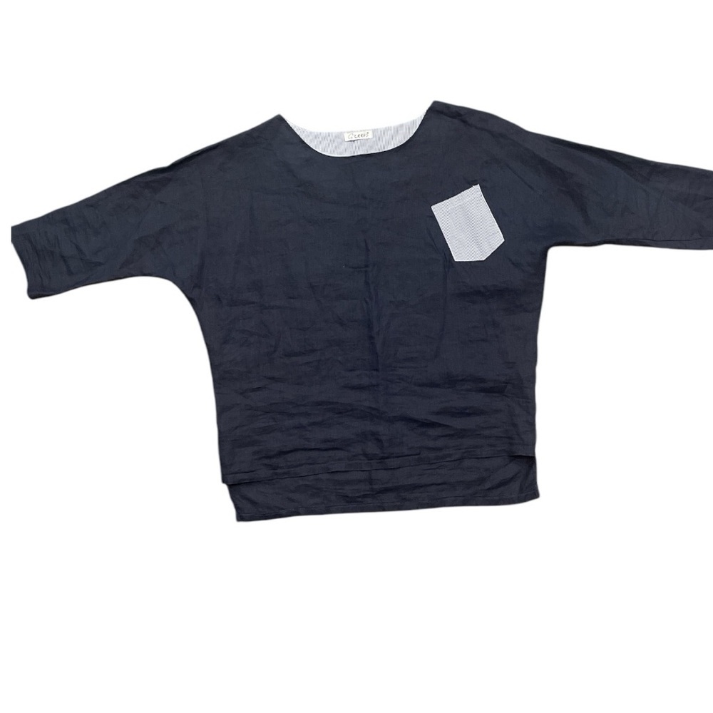 Long sleeve S/M navy high-low batwing pullover over top asymmetrical pocket